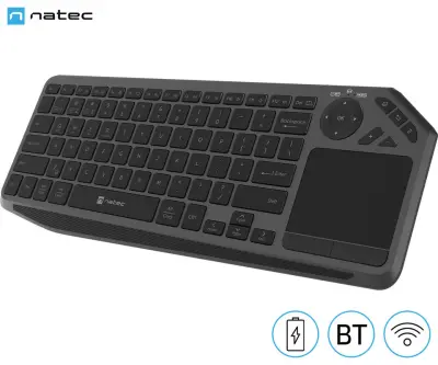 Brezžična tipkovnica NATEC TURBOT 2, BT/USB 2.4GHz, X-SCISSORS, 22 multimedijskih tipk, črna