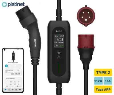 PLATINET PPCW5M11 pametni EV električni polnilec, prenosni, 11kW, 16A, TYPE 2, 5m, 3-fazni, aplikacija Tuya Smart, WIFI, BT, +torba
