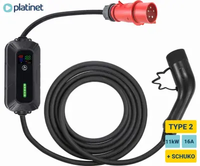 PLATINET PPC7M11 prenosni EV električni polnilec, 11kW, 16A, TYPE 2, 7m, 3-fazni, +SCHUKO adapter, Plug&Play, za EV / PHEV, LED zaslon, + torba