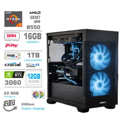 Računalnik MEGA MT S7X R7-5700X/RTX3060/16GB/1TB/750W/Brez OS/rumena črna RGB + Estetski napajalni kabli [Modra / Črna]