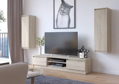 Akord Clp Dnevnosobni Sestav, Tv Omarica In 2 Stenske Vitrine, Hrast Sonoma