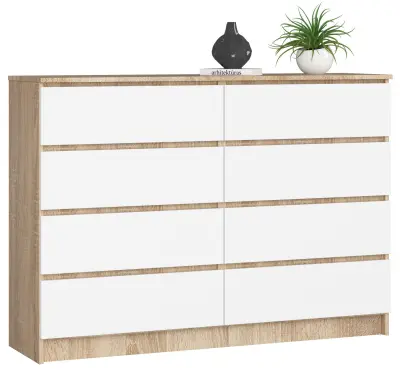 Akord Komoda, 8 Predalov, Hrast Sonoma/Bela