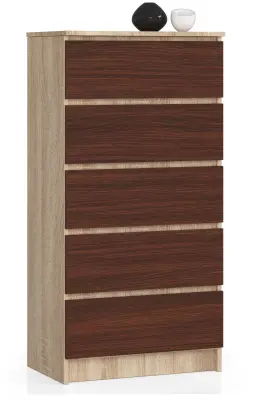 Akord Komoda, 5 Predalov, Hrast Sonoma/Wenge