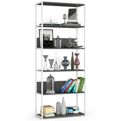 Akord Regal V Loft Slogu, 6 Polic, Bela/Siva