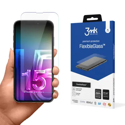 3MK FLEKSIBLEGLASS ZA APPLE IPHONE 15 ZAŠČITNO STEKLO BREZ LEPILA, ODPORNO NA