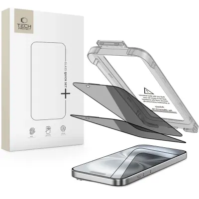 TECH-PROTECT ZAŠČITNA STEKLA ZA ZASEBNOST QUICK SET SPY+ ZA IPHONE 15 IN 16, 2 KOMADA