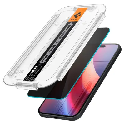 SPIGEN KALJENO STEKLO 2-PAKET ZA IPHONE 15 16 PRIVACY EZ FIT TEHNOLOGIJA