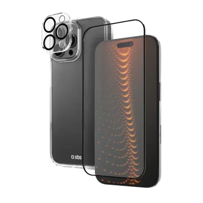 SBS KOMPLET OVITKA IN ZAŠČITNEGA STEKLA ZA IPHONE 16 PRO MAX S PROZORNIM