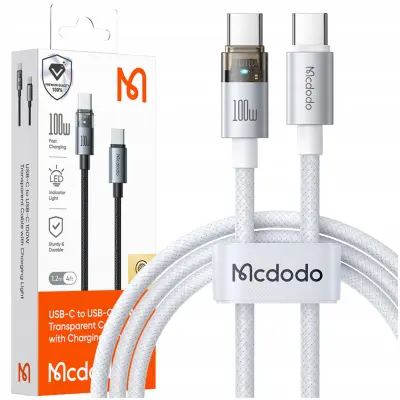 MCDODO USB-C KABEL ZA HITRO POLNJENJE USB TIPA C 5A 100W 1M LED BELA