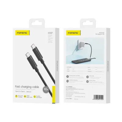 FONENG USB-C KABEL ZA TELEFON IN PRENOSNIK PD 60W 1,2 M UČINKOVIT PRILOŽEN