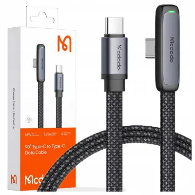 MCDODO USB-C KABEL POD KOTOM ZA HITRO POLNJENJE USB TIPA C 3A 65W ČRNEGA RAZMERJA 1M