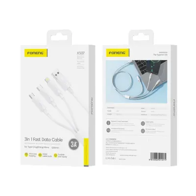 FONENG KABEL XS07 3V1 3A 1,2M ZA HITRO POLNJENJE TELEFONA ANDROID XIAOMI