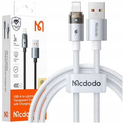 MCDODO USB KABEL ZA HITRO POLNJENJE ZA IPHONE LIGHTNING PD 36W 1M LED BELA