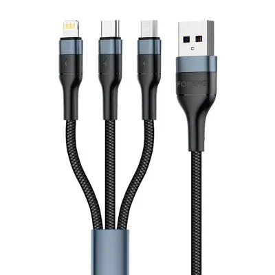 FONENG X51 3V1 USB NA USB-C / MICRO USB / LIGHTNING KABEL, 3A, 1,2 M (ČRN)