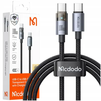 MCDODO USB-C KABEL ZA HITRO POLNJENJE USB TIPA C 5A 100W 1M LED ČRN