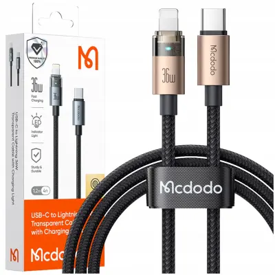 MCDODO USB-C KABEL ZA HITRO POLNJENJE ZA IPHONE LIGHTNING 36W 1M LED ZLAT