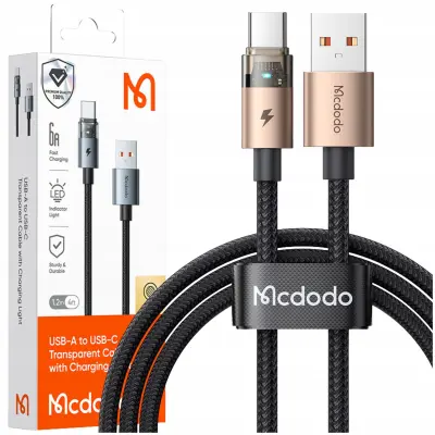 MCDODO KABEL USB-A USB-C HITRO POLNJENJE USB TIPA C 6A 100W 1M LED ZLAT