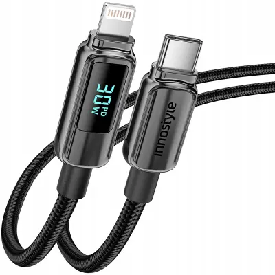 INNOSTYLE USB-C LIGHTNING KABEL Z ZASLONOM ZA IPHONE 12 13 14 30W 1M