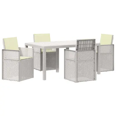 vidaXL Komplet za jedilnico v vrtu z blazino 5 pcs Bela in krem PP