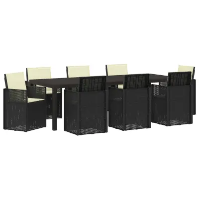 vidaXL Komplet za jedilnico v vrtu z blazino 9 pcs Antracit in krem PP