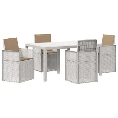 vidaXL Komplet za jedilnico v vrtu z blazino 5 pcs Bela in taupe PP
