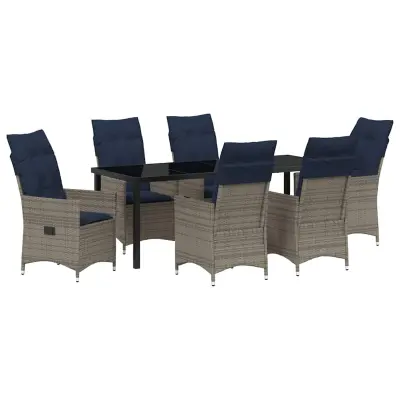 vidaXL Miza in stolčki z blazino 7 pcs Siva PE ratan