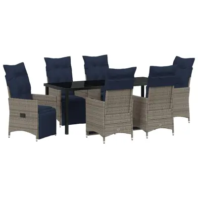 vidaXL Miza in stolčki z blazino 7 pcs Siva PE ratan