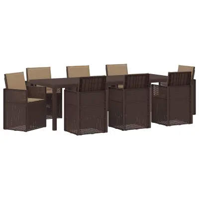 vidaXL Komplet za jedilnico v vrtu z blazino 9 pcs Rjava in taupe PP