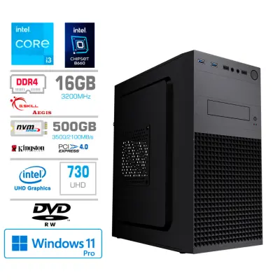 Računalnik MEGA MT S4 i3-14100/Intel 730/16GB/500GB/DVDRW/450W/Win11Pro