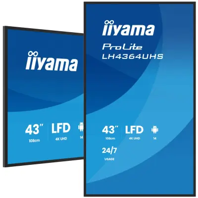 Monitor Iiyama 108 cm (42,5") LH4364UHS-B1AG 3840x2160 Multimedia Android VA 6,5ms 2xHDMI USB-C 15W 2xUSB2.0 Zvočniki 2x10W