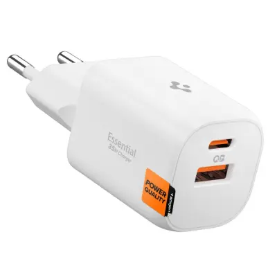 SPIGEN ESSENTIAL 2-PORTNI POLNILEC ZA TELEFON 35W WHITE FAST