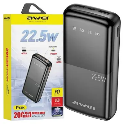 AWEI POWERBANK P13K 20000MAH 22,5W ZA PAMETNE TELEFONE, TABLIČNE RAČUNALE Z DIGITALNIM ZASLONOM