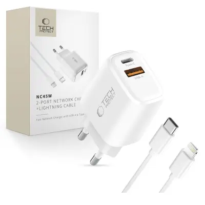 POLNILEC TECH-PROTECT PD 45W ZA LIGHTNING QC3.0 2-PORTNI HITRO POLNJENJE