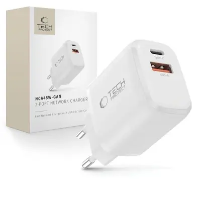 TECH-PROTECT NCA45W-GAN STENSKI POLNILEC ZA TELEFONE 2-VRATNI PD 45W QC3.0