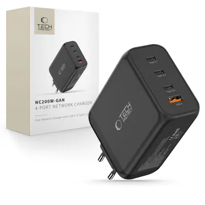 POLNILEC ZA PAMETNE TELEFONE TECH-PROTECT NC200W-GAN S 4 PRIKLJUČKI PD 200 W