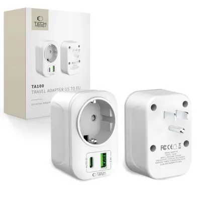 TECH-PROTECT ADAPTER IZ ZDA V EU ADAPTER BEL POTOVALNI POLNILEC BEL