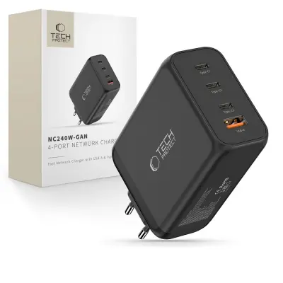 TECH-PROTECT NC240W-GAN 4-PORTNI POLNILEC ZA PD NAPRAVE 240W QC3.0 ČRNEGA OBLIKOVALCA