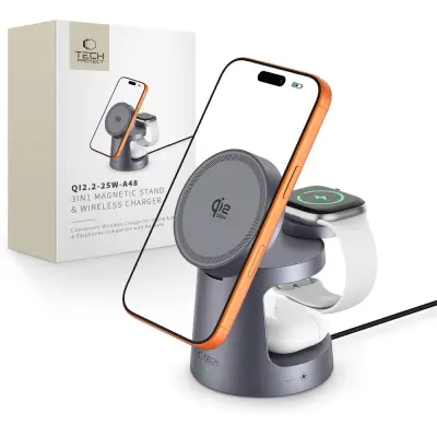 TECH-PROTECT A48 3-V-1 MAGSAFE BREZŽIČNI POLNILEC 25 W ZA TELEFONE MAGNETNI