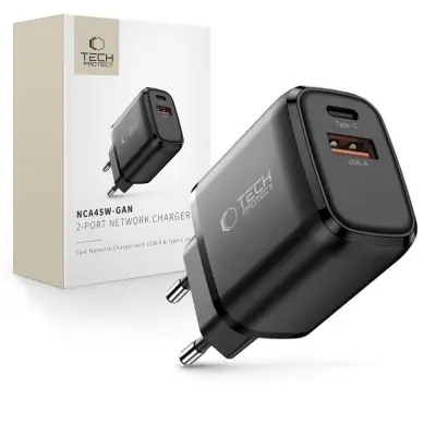 2-PORTNI POLNILEC TECH-PROTECT ZA TELEFONE S PD 45W IN QC3.0 ZA POLNJENJE