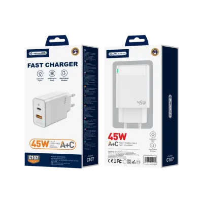 POLNILEC JELLICO PD 45W C107 GAN ZA IPHONE ANDROID Z 1X USB-C + 1X USB QC3.0