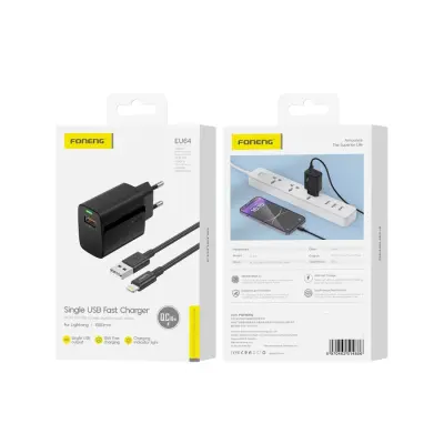 FONENG EU64 18W STENSKI POLNILEC ZA IPHONE LIGHTNING + USB KABEL QC3.0