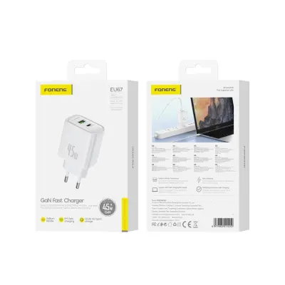 FONENG USB-C STENSKI POLNILNI ADAPTER ZA TELEFON ZA ANDROID IPHONE QC3 0 45W