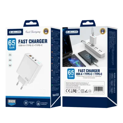 JELLICO EU20 STENSKI POLNILEC ZA APPLE IPHONE IN IPAD Z MOČJO 65 W 2X USB-C 1X USB