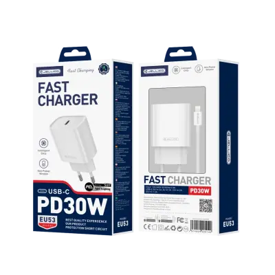 JELLICO EU53 PD 30W STENSKI POLNILEC ZA APPLE IPHONE 11 12 13 14 S KABLOM