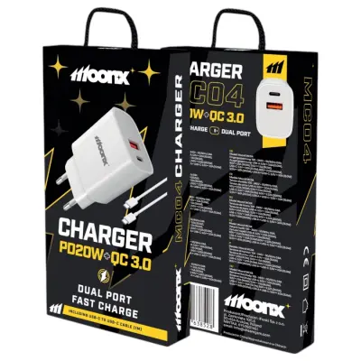 STENSKI POLNILEC MOONX 20W PD ZA IPHONE 12 13 14 1XUSB-C QC3.0