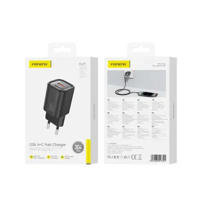 FONENG EU71 PD 30W 1XUSB-C 1XUSB QC3.0 POLNILEC ZA APPLE ANDROID TELEFONE