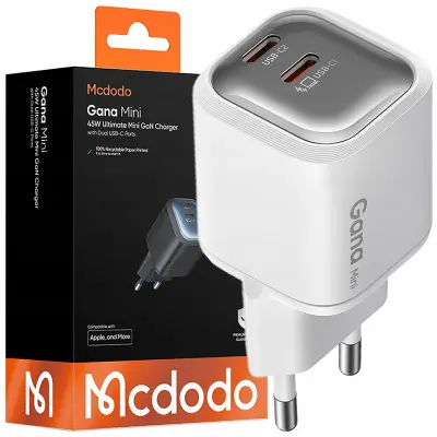 MCDODO HITR STENSKI POLNILEC ZA TELEFON, NAPAJALNIK 2X USB-C PD GAN 45W