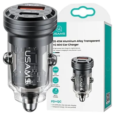 USAMS POLNILEC C35 CAR USB USB-C 45W HITRO POLNJENJE ZA AVTO TELEFONE