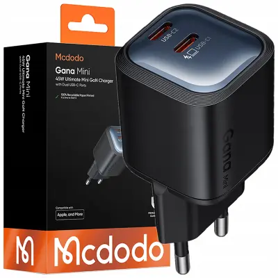 MCDODO HITR STENSKI POLNILEC ZA TELEFON, NAPAJALNIK 2X USB-C PD GAN 45W