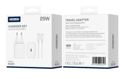 POLNILEC JELLICO PD 25W ZA TELEFONE Z USB-C KABLOM EU25 HITRO POLNJENJE